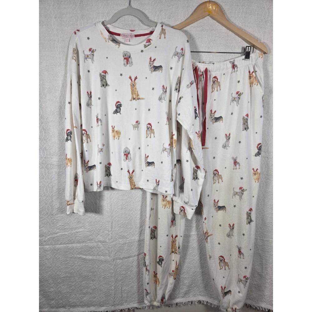 PJ Salvage Stars & Paws Pajama Set Dog Novelty Print Cozy Comfy Warm Size L
